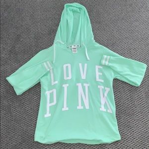 Oversized mint green LOVE PINK pullover hoodie